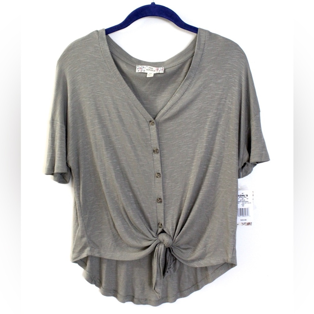 NEW Pink Republic Shirt with Buttons | Olive Green Dusty Sage | Short Sleeve Top